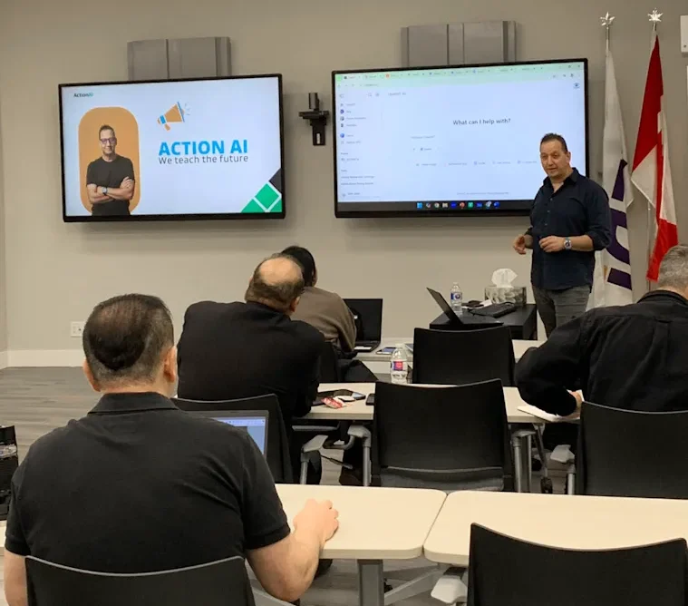 Ran Armon teaching Microsoft Copilot to a team in a Toronto boardroom