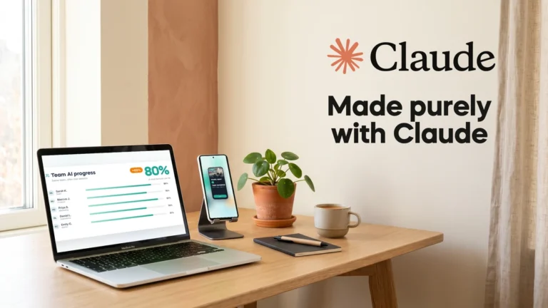 Made purely with Claude: the Action AI promo video on a laptop and phone